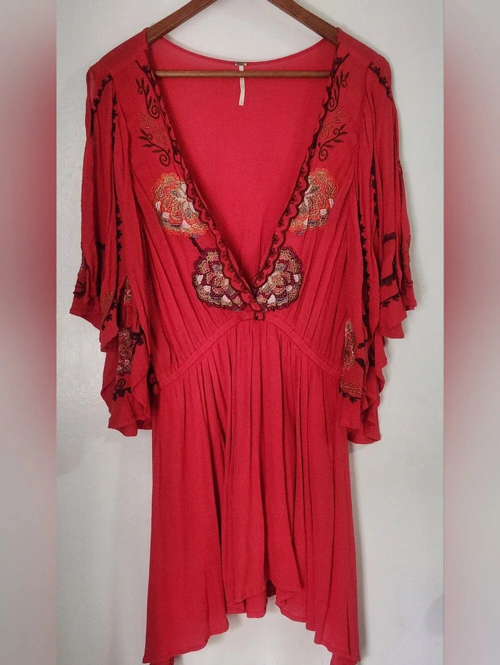 Free People Cora Dress Embroidered Red/orange Mini Cover Up Size Medium